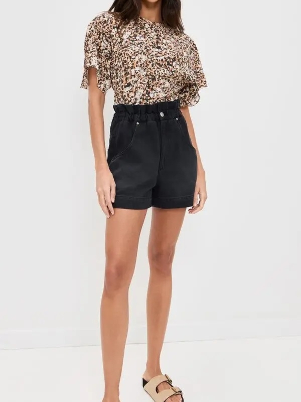 Isabel Marant Titea High-Waist Paperbag Denim Shorts - Black
